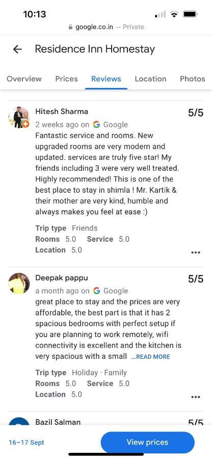 Residence Inn Homestay Shimla Zewnętrze zdjęcie