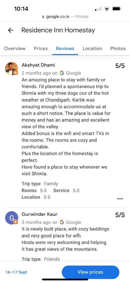 Residence Inn Homestay Shimla Zewnętrze zdjęcie